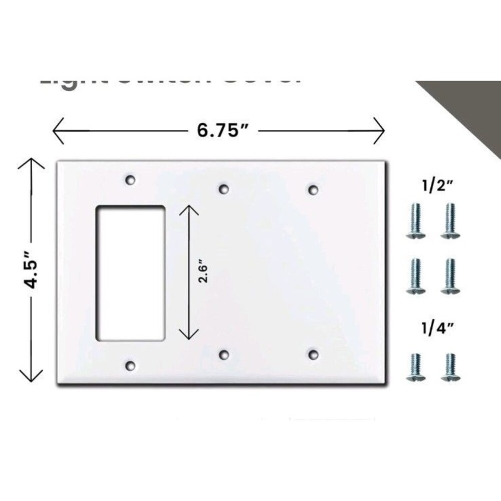 Three Gang Two Blank Metal Light Switch Plate | White GFI Cover Triple 3 Gang...